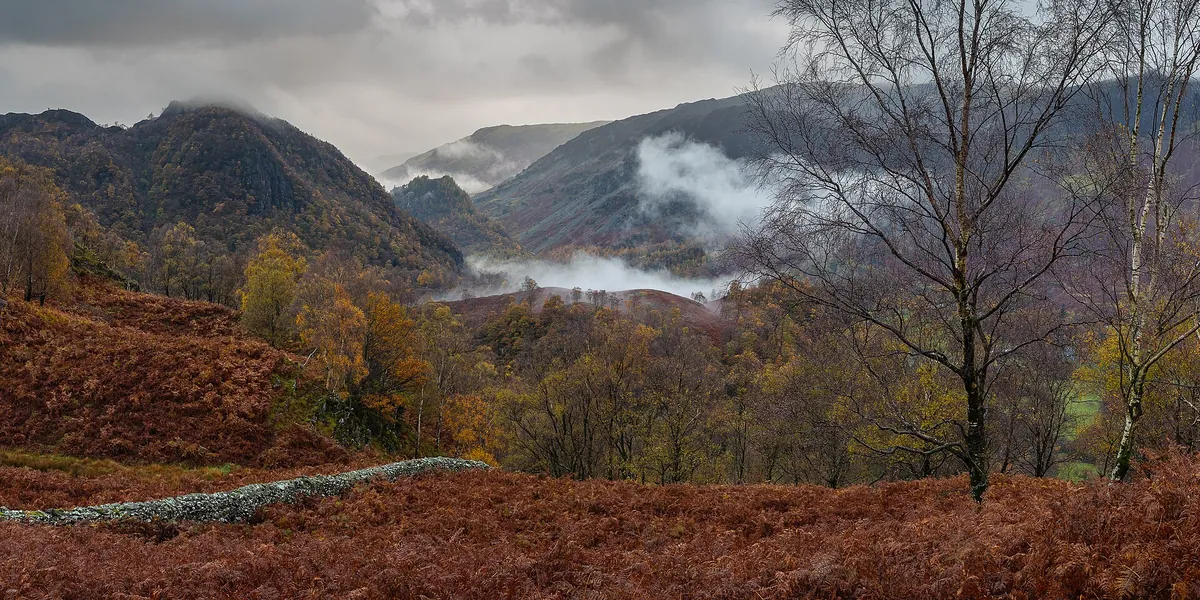 Borrowdale in late autumn with mist in the valley
