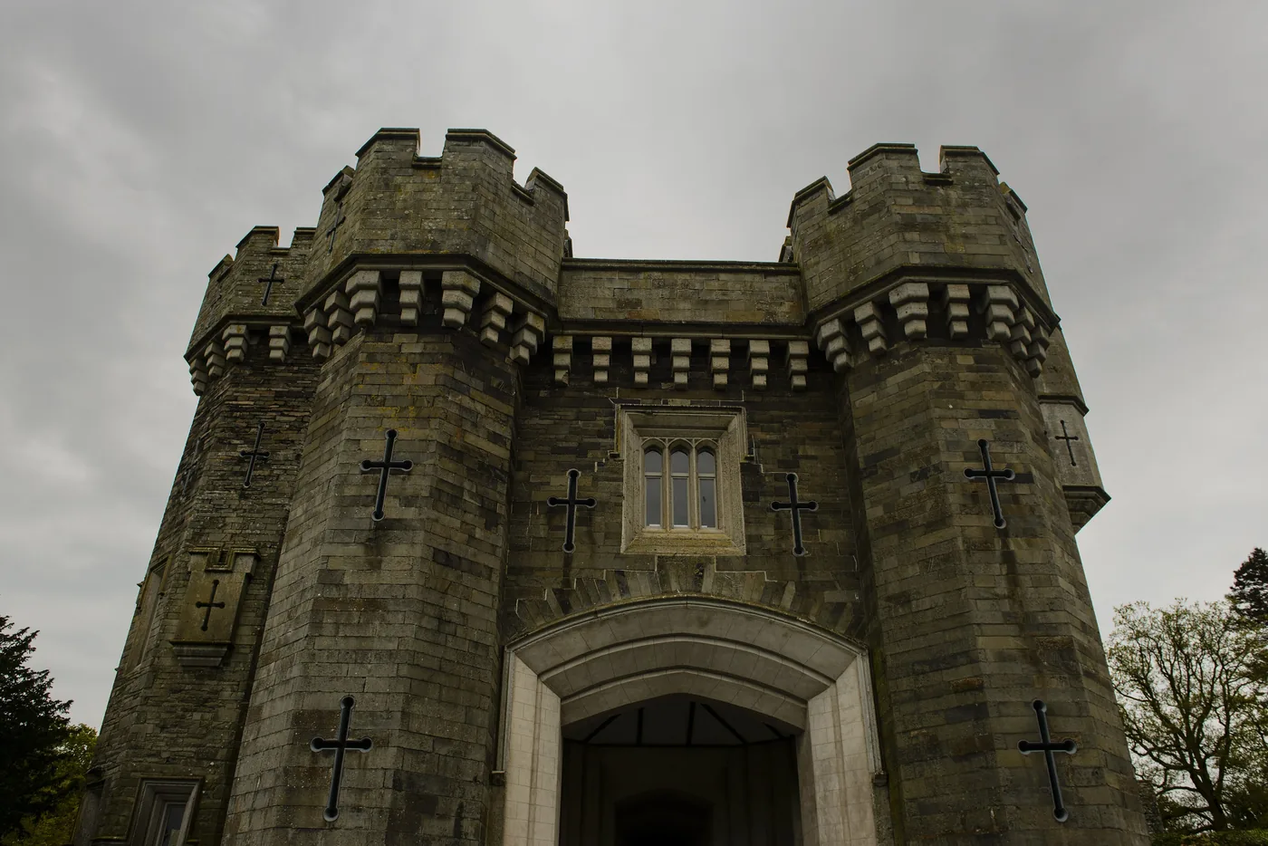 The gatehouse of Wray Castle on the western shore of Windermere