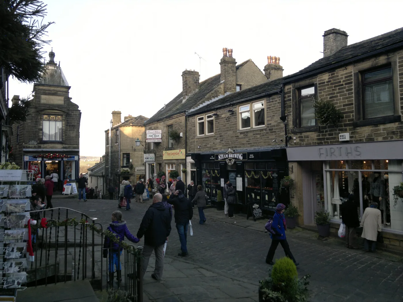 Main Street, Haworth, wet cobbles after rain
