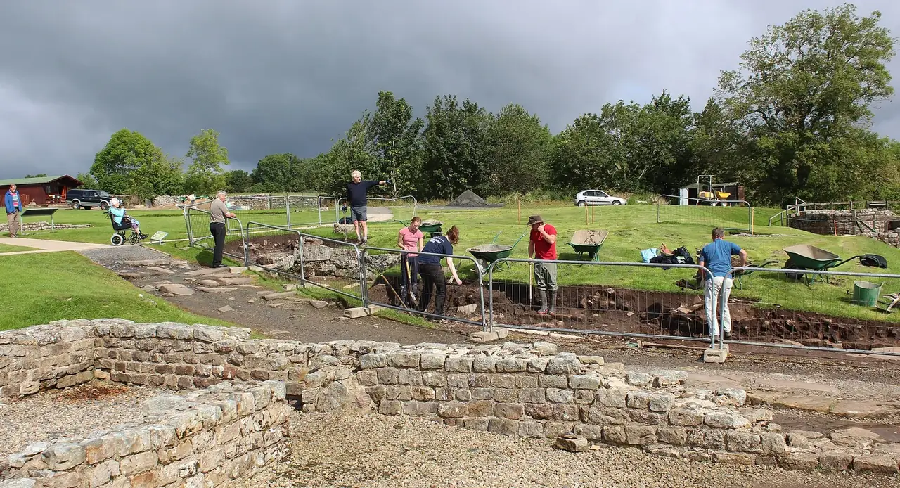 Archaeologists excavating at Vindolanda