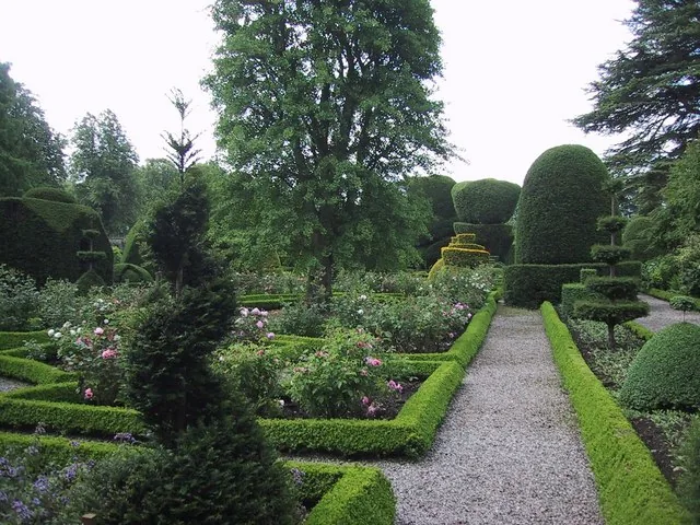 Box-edged beds and clipped yew in the formal garden